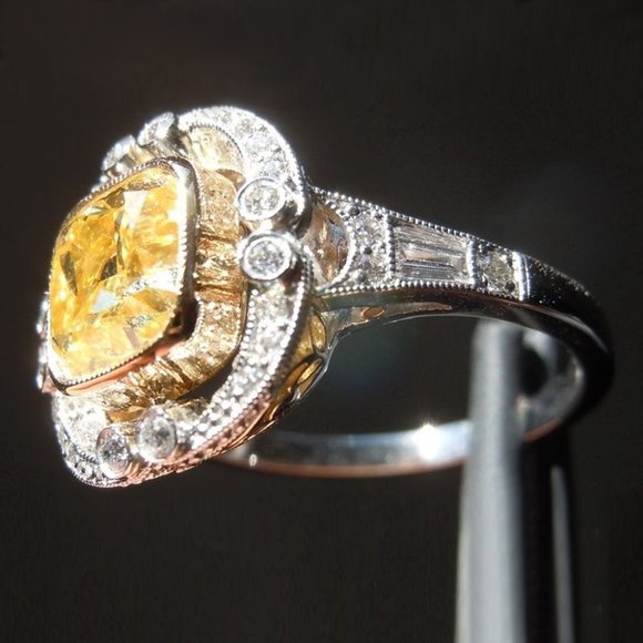 🍁 Noble Large Square Royal Yellow Gemstone Zircon Rings for Women, PD444 - Picture 2 of 7